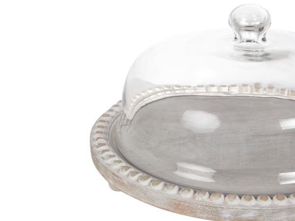 Glasklokke Lyst Træ ø 29 cm Kagefad med Fod Design Kageopsats med Låg Tilbehør Dessert Kageholder med Træbund