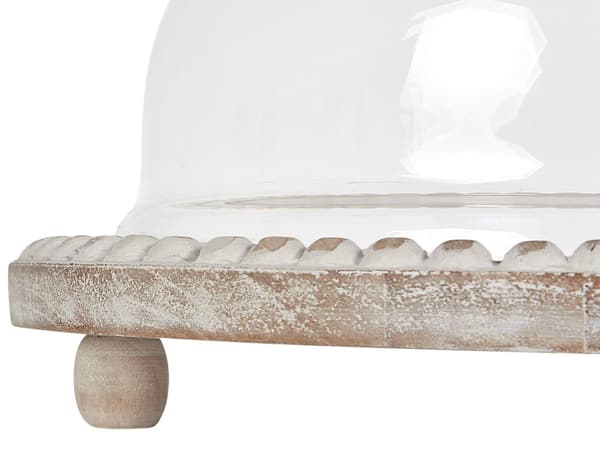 Glasklokke Lyst Træ ø 29 cm Kagefad med Fod Design Kageopsats med Låg Tilbehør Dessert Kageholder med Træbund