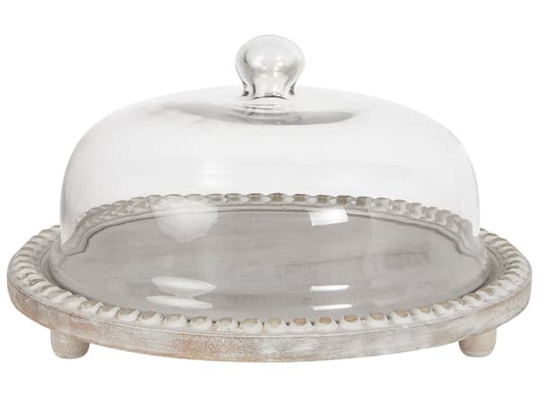 Glasklokke Lyst Træ ø 29 cm Kagefad med Fod Design Kageopsats med Låg Tilbehør Dessert Kageholder med Træbund