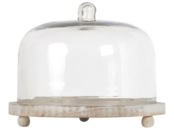Glasklokke Lyst Træ ø 29 cm Kagefad med Fod Design Kageopsats med Låg Tilbehør Dessert Kageholder med Træbund