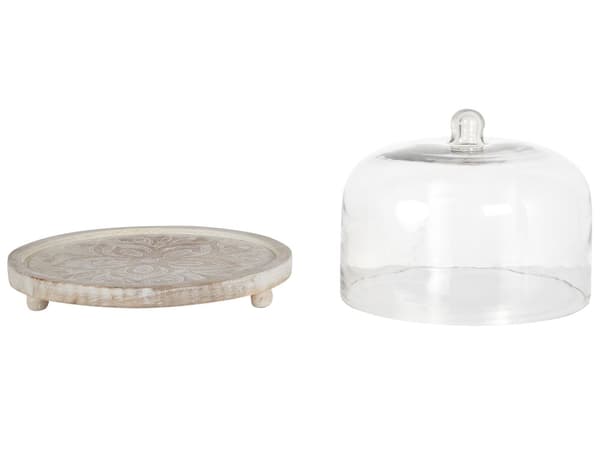 Glasklokke Lyst Træ ø 29 cm Kagefad med Fod Design Kageopsats med Låg Tilbehør Dessert Kageholder med Træbund