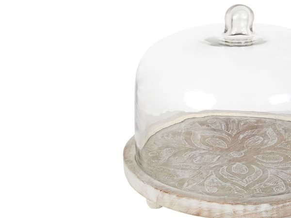 Glasklokke Lyst Træ ø 29 cm Kagefad med Fod Design Kageopsats med Låg Tilbehør Dessert Kageholder med Træbund