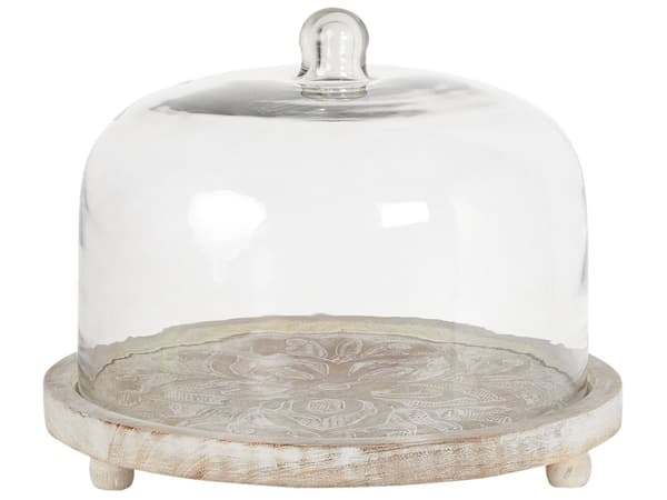 Glasklokke Lyst Træ ø 29 cm Kagefad med Fod Design Kageopsats med Låg Tilbehør Dessert Kageholder med Træbund