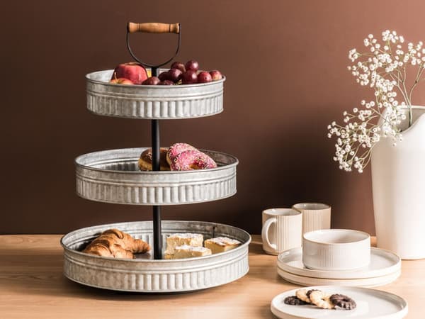 Kageopsats Sølv Jern ø 38 cm Moderne Kagestativ 3 Etagers Dessert Holder til Kager Cupcake Holder