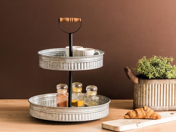 Kageopsats Sølv Jern ø 38 cm Moderne Kagestativ 2 Etagers Dessert Holder til Kager Cupcake Holder