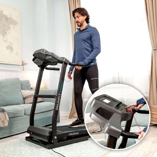 Cecotec Folding treadmill with 1500 W / 2.5 CV power. From 1 to 15 Km/h. 12 preset programmes. LCD control panel. 120 x 40 cm running surface. Manual