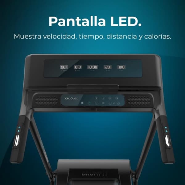 Cecotec Folding treadmill with a maximum power of 1100 W. From 1 to 12 Km/h. 12 default programmes. LED control panel. 110 x 40 cm running surface. F