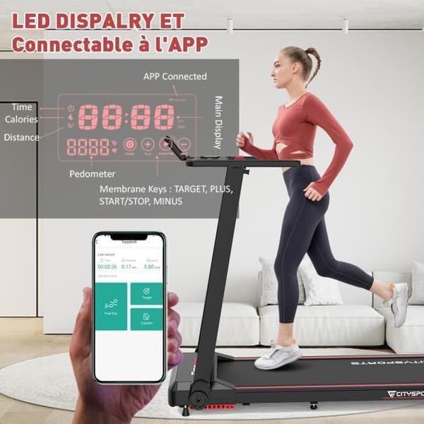 CITYSPORTS WP9 Elektriskt löpband. Fällbart löpband.1400W, Hastighet 1,0- 12,0km/h, APP. Hjulhjul