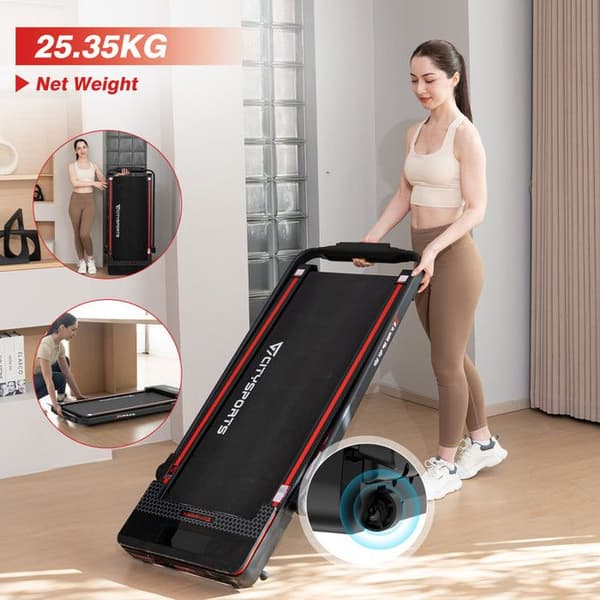 Fällbar och lutande löparmatta 7.7% CITYSPORTS WP3 - Fällbar - Hastighet 1.0-12.0 km/h - Bluetooth - Svart med Röd