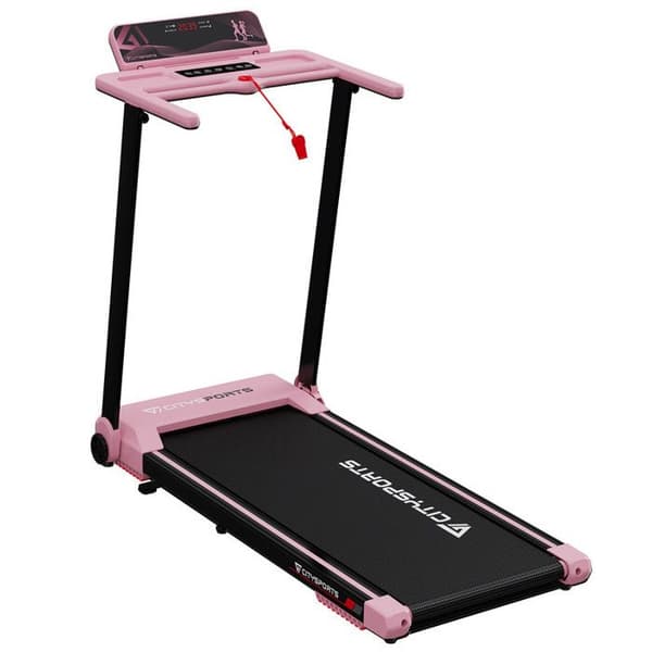 Fällbar och lutande löpband 7,7%, Rosa, APP, 1-12 km/h. 1400w. Med rullhjul för enkel flyttning.