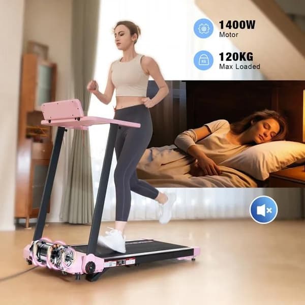 Fällbar och lutande löparband upp till 7.7%. WP9-1400W-12KM/H, APP, Bluetooth. Svart med Rosa