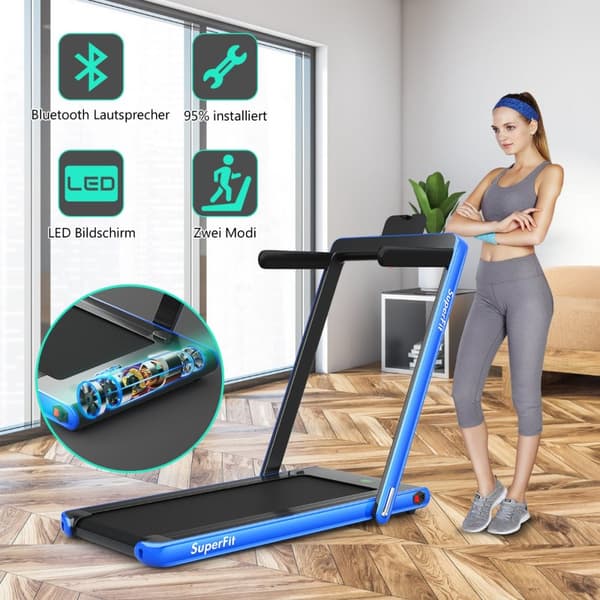 Hopfällbar löpband, 2 in 1 2,25 HK bärbar elektrisk, 133,5x68,5x12,5 cm, Blå