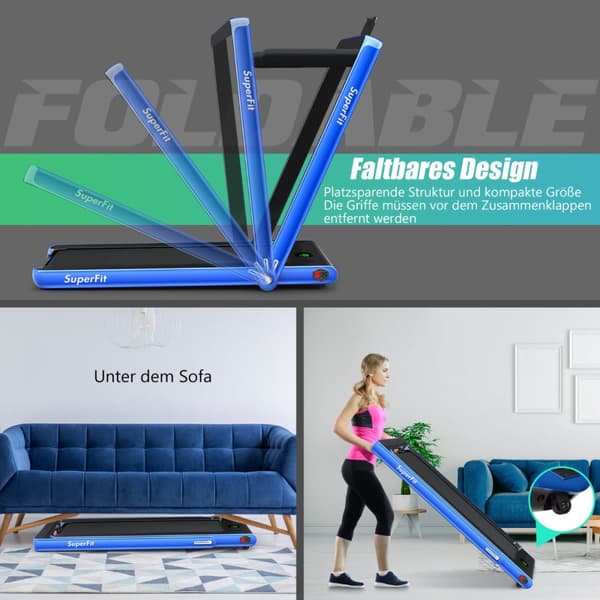 Hopfällbar löpband, 2 in 1 2,25 HK bärbar elektrisk, 133,5x68,5x12,5 cm, Blå