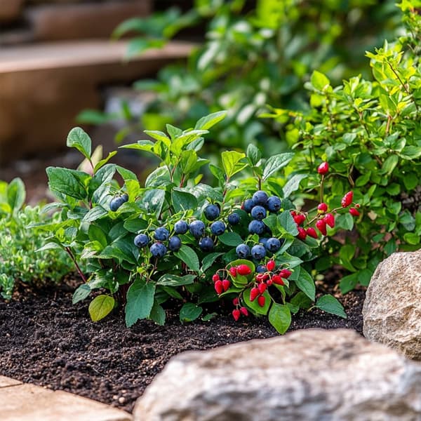 Superfrukt - Set om 6 - Actinidia, Vaccinium - Höjd 25-40cm - ⌀9cm