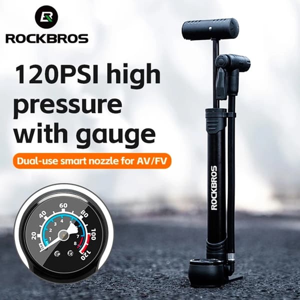 Rockbros Cykelpump med tryckmätare - Svart