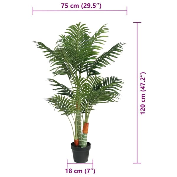vidaXL Konstväxt palm med 3 stammar grön 120 cm PP