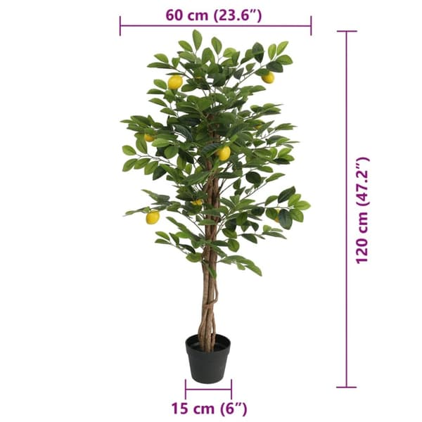 vidaXL Konstväxt citronträd med 3 stammar grön 120 cm PP
