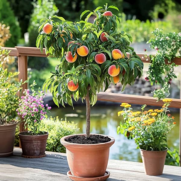 Ferskentræ - Sæt med 2 - Prunus Bonanza, Saturne - Højde 60-70cm - ⌀15cm