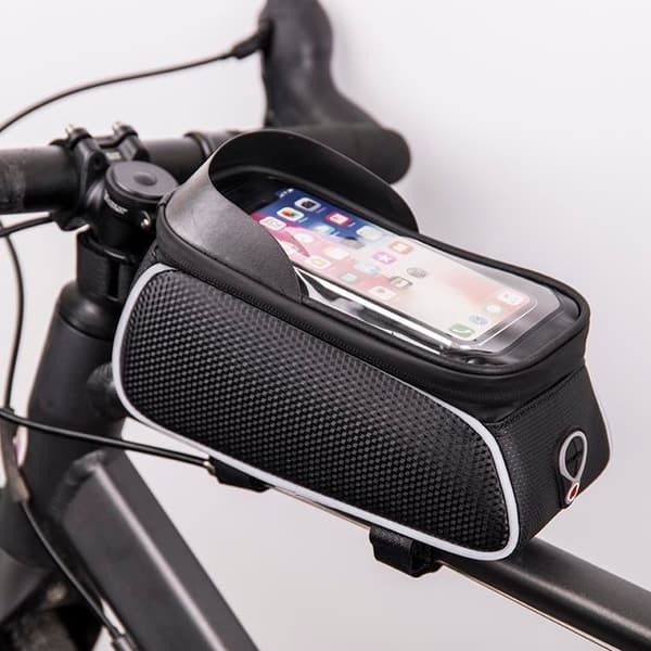 Vattentät Cykelramsväska Med Skärmad Mobilhållare - Svart