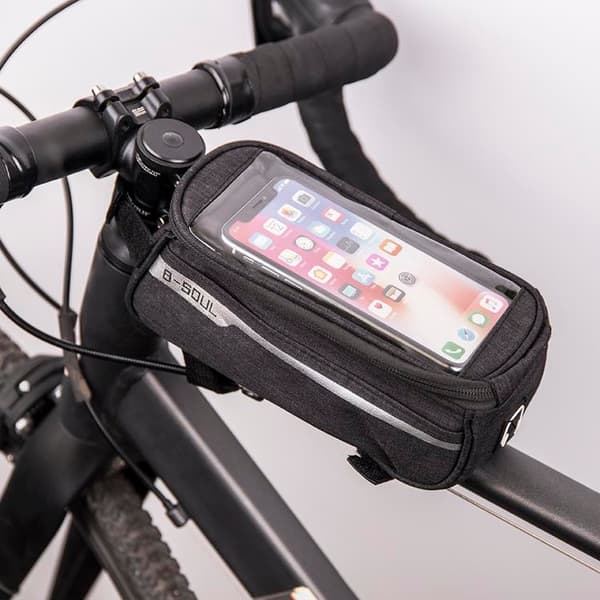 Vattentät Cykelramsväska med Mobilhållare - Svart