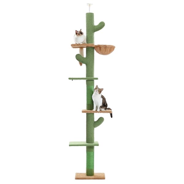 Kaktuskatteträd, Justerbar Höjd 235 cm, 5-Nivå Design, Vänligt för Flera Katter,AMT0187GN, som på bilden