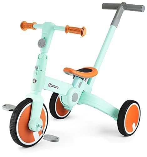 HyperMotion Balance cykel trehjulet cykel til børn, cykler til børn, 5 i 1 til 2-årige, cykel til småbørn, trehjulet cykel, forældrehåndtag, Grøn