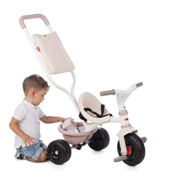 Smoby - Be Fun Comfort barns utvecklande trehjuling - Rosa - Avtagbar föräldrakäpp - Infällbart fotstöd