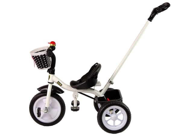 Trehjulet cykel med skubbestang - 95x48x90cm - med cykelkurv - sort