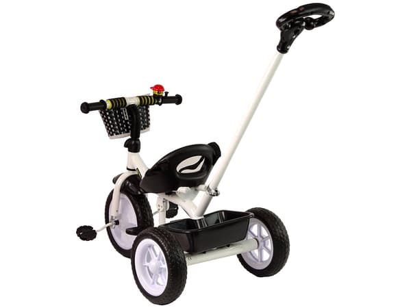 Trehjulet cykel med skubbestang - 95x48x90cm - med cykelkurv - sort