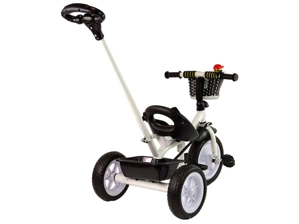 Trehjulet cykel med skubbestang - 95x48x90cm - med cykelkurv - sort