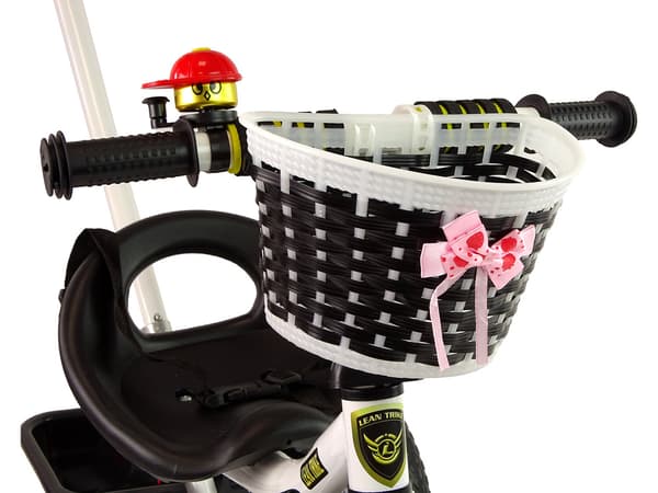 Trehjulet cykel med skubbestang - 95x48x90cm - med cykelkurv - sort