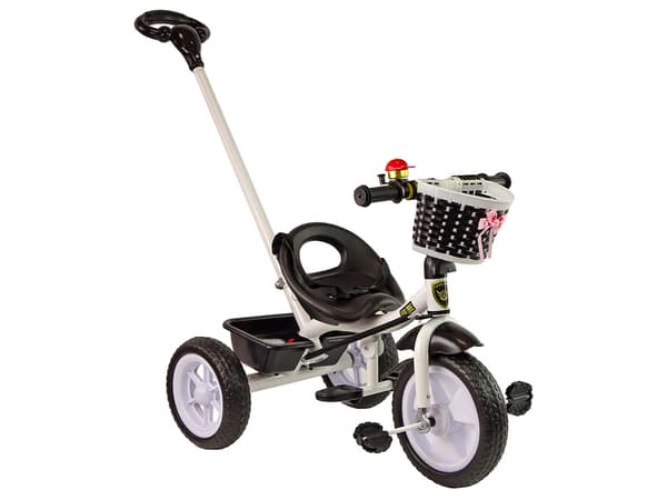Trehjulet cykel med skubbestang - 95x48x90cm - med cykelkurv - sort