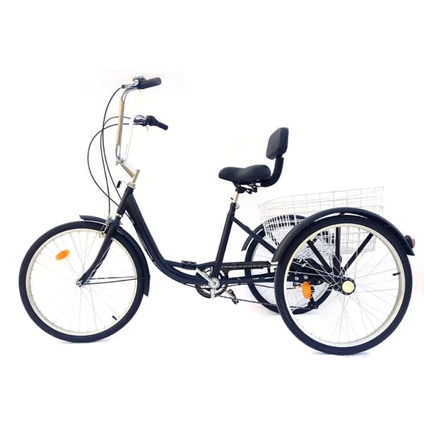 24" Vuxen Trike, Bekväm Sits, Stor Shoppingkorg,svart