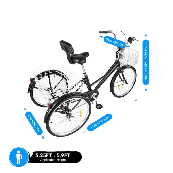 24 Tommer Voksen Tricycle, Justerbar Højde, Høj Belastningskapacitet,24 tommer