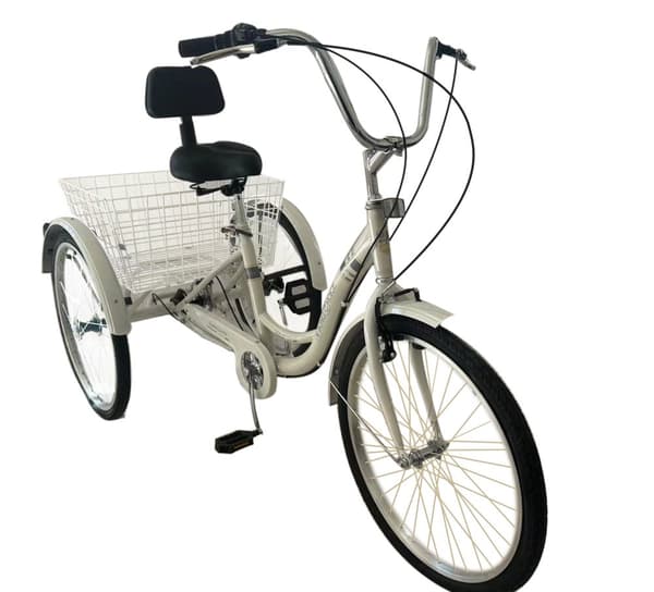 Vikingchoice Voksen Hvid Trehjulet Cykel - 7 Gear, Ekstra Balance til Rehabilitering