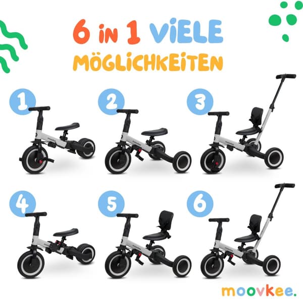 Kolmipyörä tangolla 6in1 harmaa - tasapainopyörä 1-vuotiaasta alkaen - lastenpyörä 1-vuotiaasta alkaen