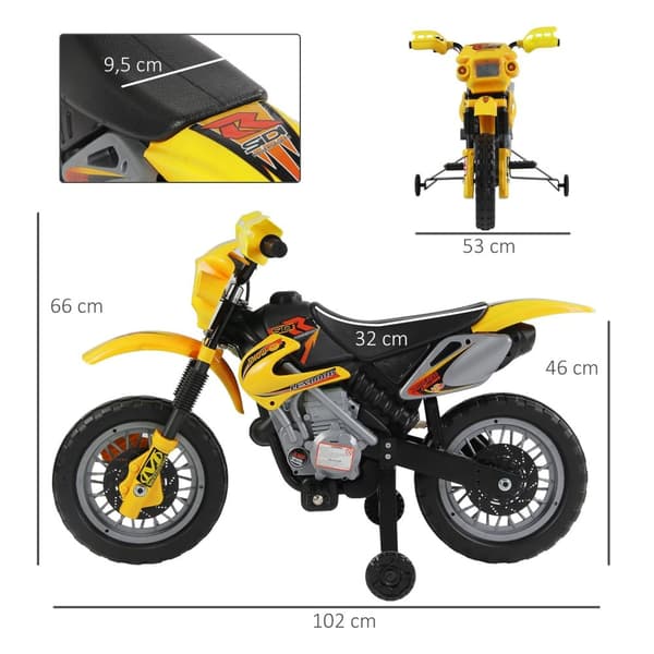 Rootz Electric Motocross for Kids - Mini Motorcykel - Ride -On Bike - Safe Riding - 102 x 53 x 66 cm - Yellow & Black