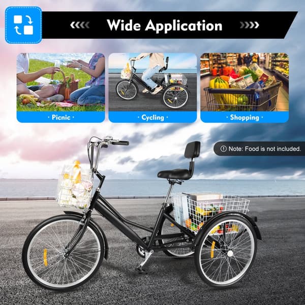 24-tommer voksen tricycle, 7-trins gear, høj belastningskapacitet, ergonomisk rygstøtte