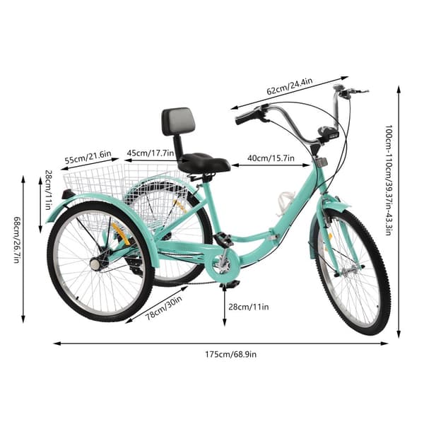 Voksen Tricycle, 24-tommer Hjul, 7-Trins Gear, Sammenklappeligt Design