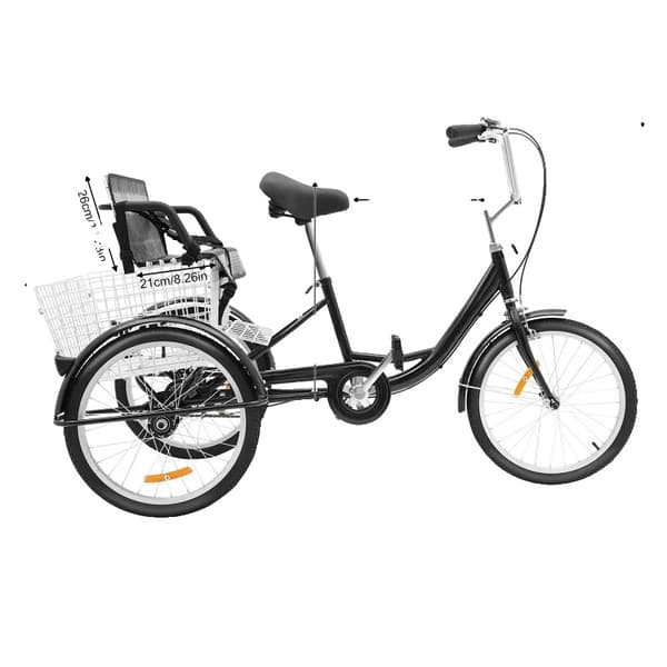 20 Tommer Voksen Tricycle, Letvægts Højkulstofstålramme, Komfortabel Polstring,sort