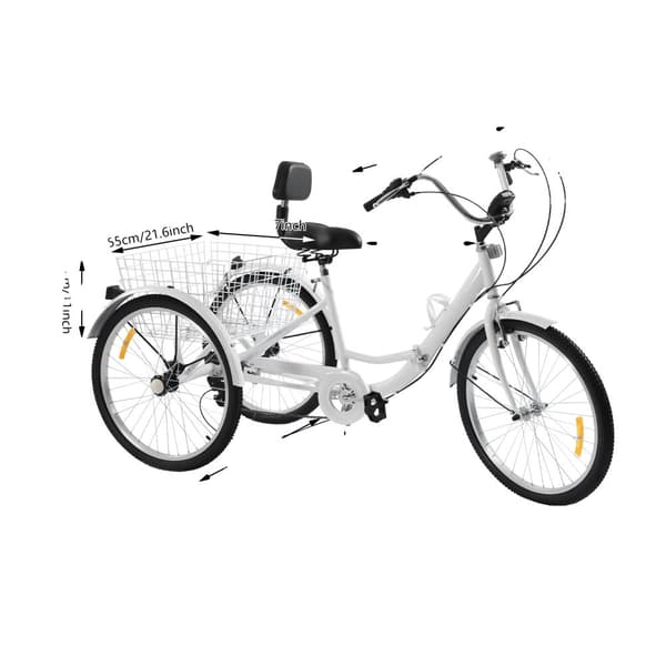 24-tommer voksen tricycle, justerbar sædehøjde, 7-gears,HVID