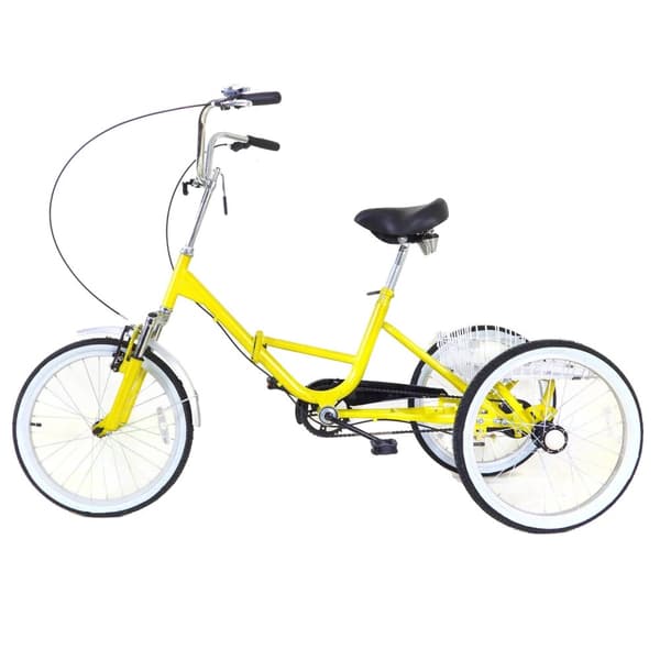 20-tommer sammenklappelig voksen tricycle, justerbar højde, stor kapacitet kurv,Gul