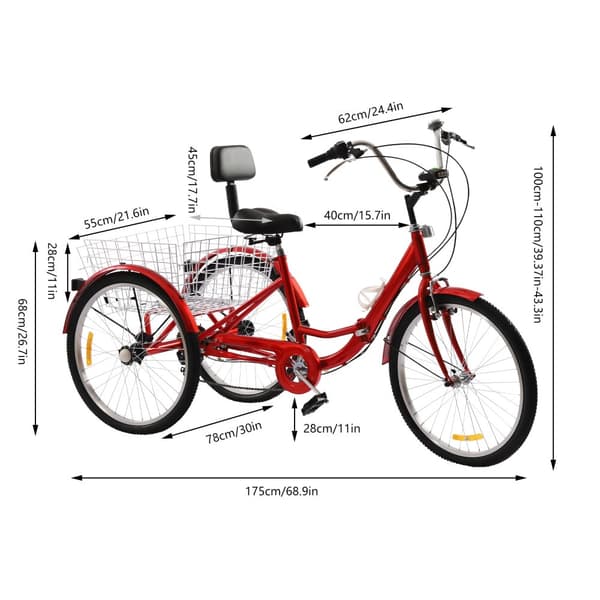 Vuxen Trike, 7-växlad växelsystem, Stark lastkapacitet,Röd