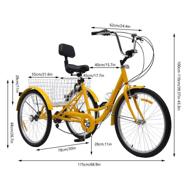 Vuxen Trike, 7-växlad växelsystem, Stark lastkapacitet,Gul