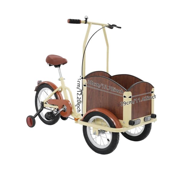 Lasten taitettava kolmipyöräinen, säädettävä istuinkorkeus, tilava kori,Beige