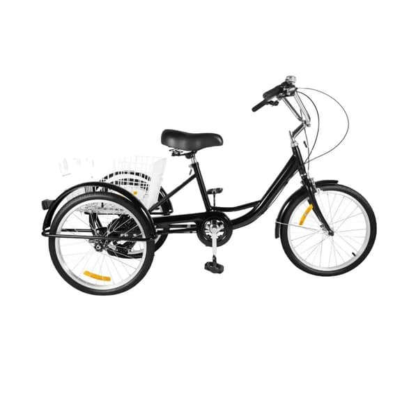 Trehjulig cykel, 8-växlad växellåda, stor korg,svart