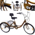 Miniatyrbillede 1 af 2: 24" Voksen Tricycle, Komfortabelt Sæde, Stor Indkøbskurv,Guld