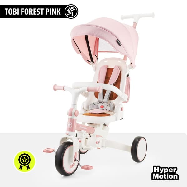 HyperMotion TOBI FOREST 8-i-1 trehjuling för barn – roterbart säte, EVA-hjul, solskydd, hopfällbar, 1–5 år