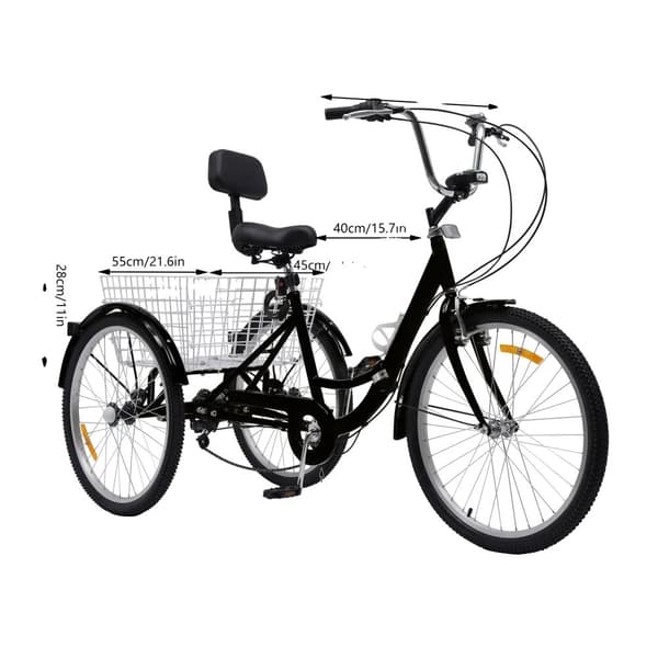 Voksen Tricycle, 3 Hjul, 7 Gear, Ramme i Højkulstofstål,sort