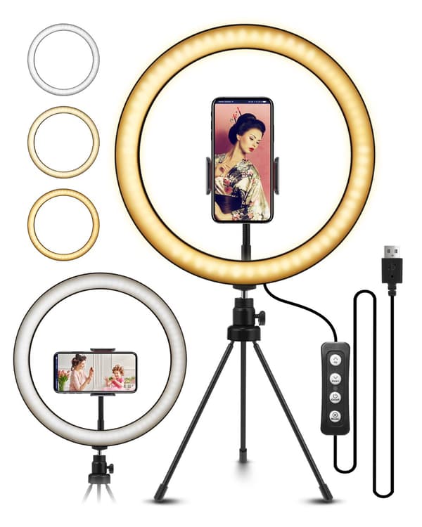 Ringljus för telefon, 10,2" LED-ringljus Tripod Photo Video LED Lighting Kit, justerbar färgtemperatur 2700K-5500K, ljusstativ, 11 nivåer av Br